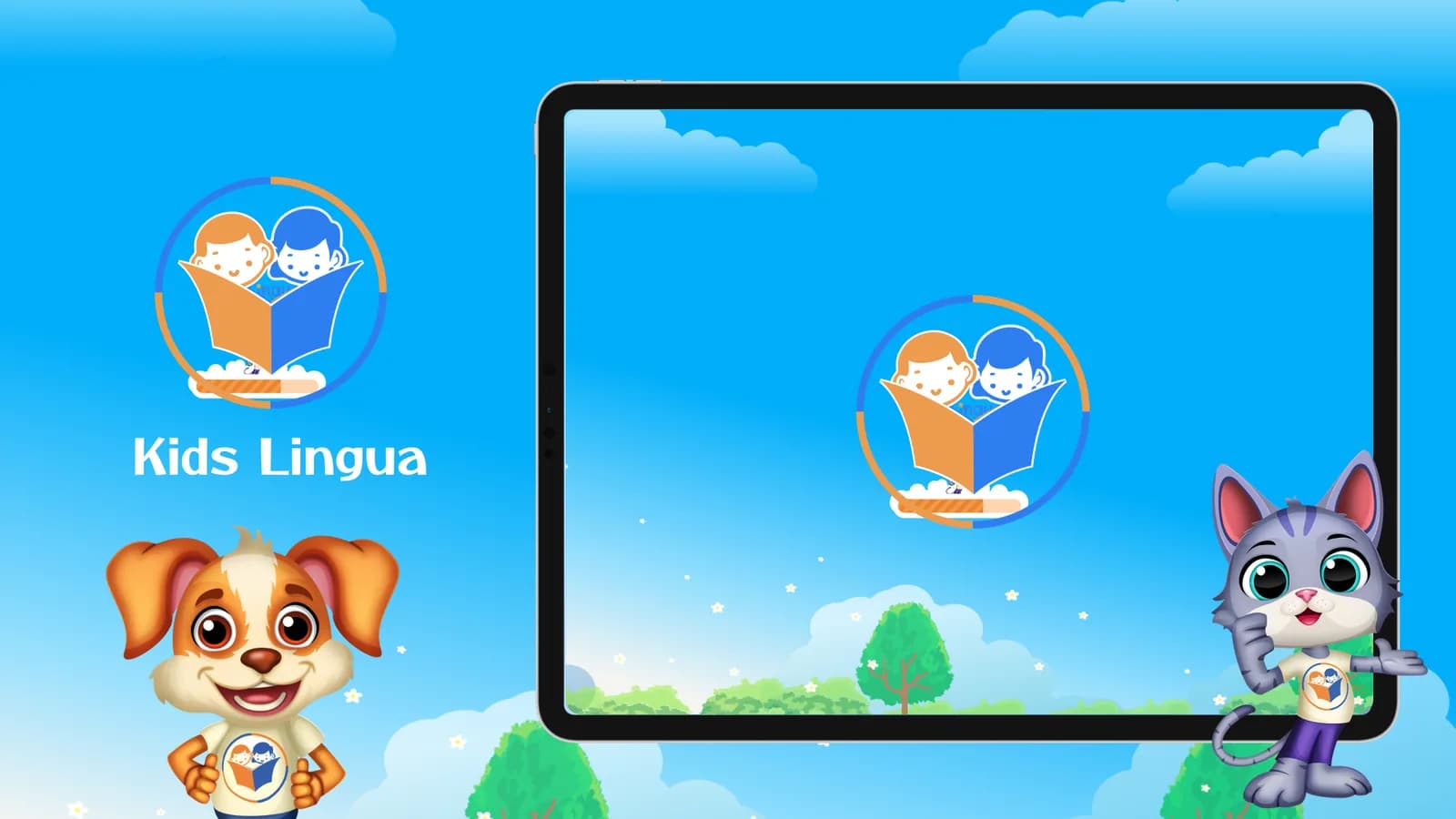 The KidsLingua home screen on a tablet