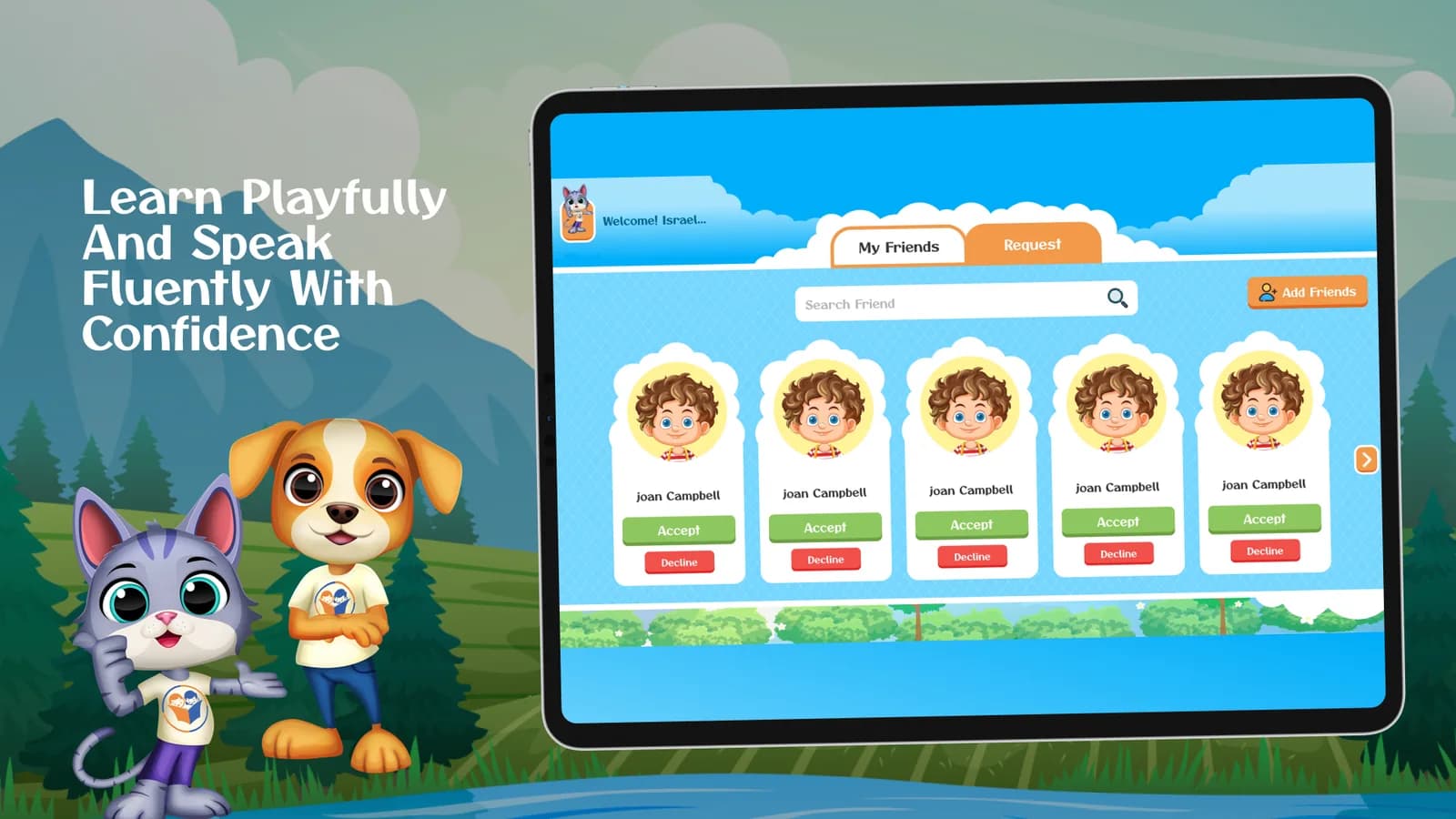 Learner profiles screen, one profile per child